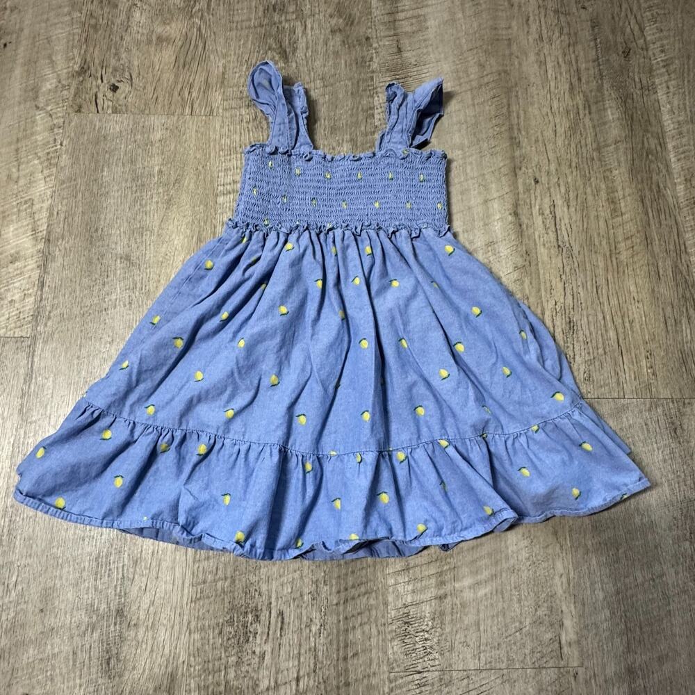 Janie And Jack Smocked Lemon Dress Girls Tiered Size 7 Blue Tiered Chambray